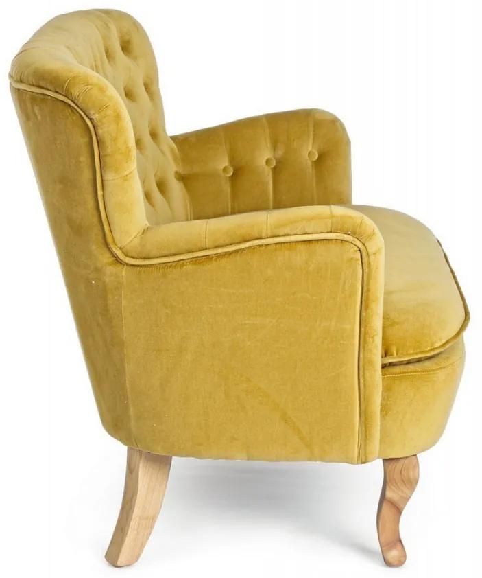 Canapea cu 2 locuri capitonata galben mustar din stofa si lemn de Pin, Orlins Bizzotto