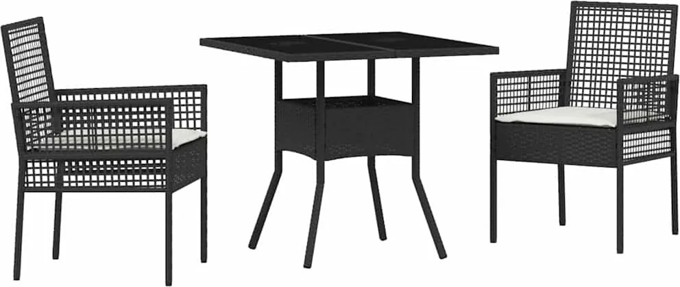 vidaXL Set de masă pentru grădină 3 pcs Negru poliratan