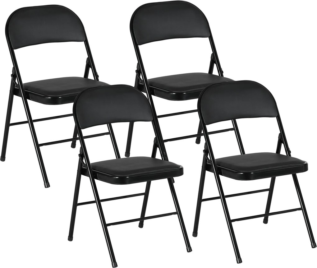 HOMCOM Set de 2 Scaune Pliabile Metalice, Tapițate cu Piele Ecologică PU, pentru Interior, cu Șezut Confortabil și Spătar Deschis | Aosom Romania
