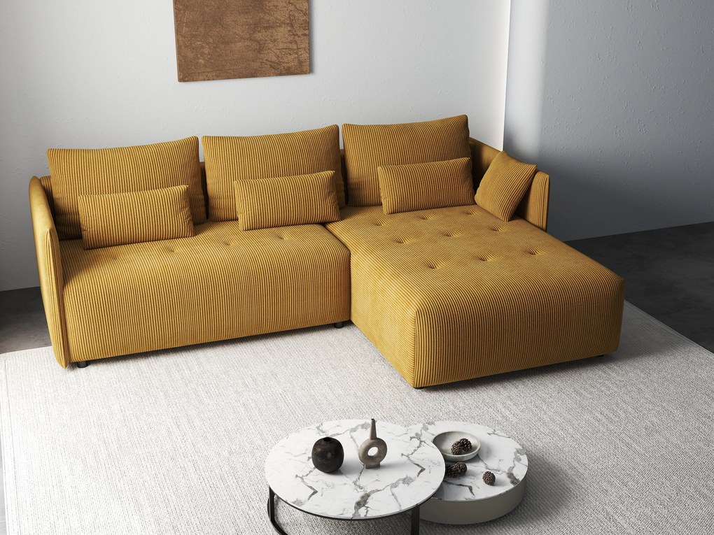 Colțar extensibil dumonde cu ladă de depozitare si sezut confortabil din spuma high-density, Malta Zoom Mustar 235x185 cm