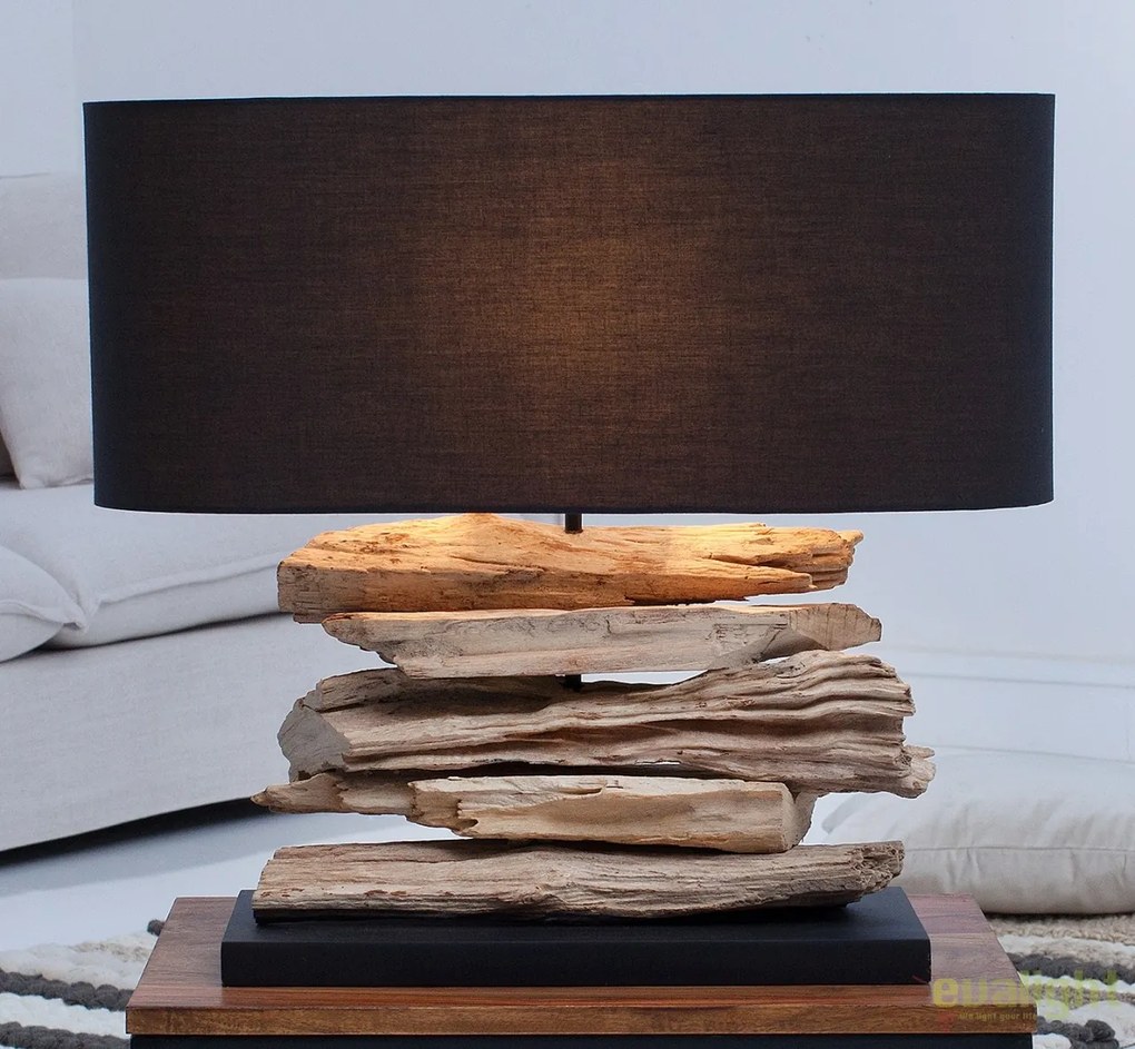 Veioza deosebita / Lampa de masa cu design rustic Treibholz Riverine II negru A-36787 VC