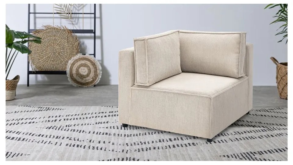 Modul pentru canapea crem cu tapițerie din catifea reiată (cu colț variabil) Nihad modular – Bobochic Paris