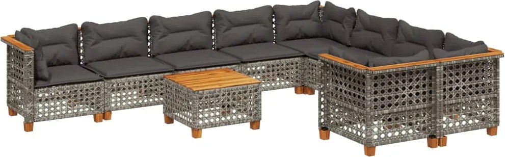 vidaXL Set mobilier de grădină cu perne, 10 piese, gri, poliratan