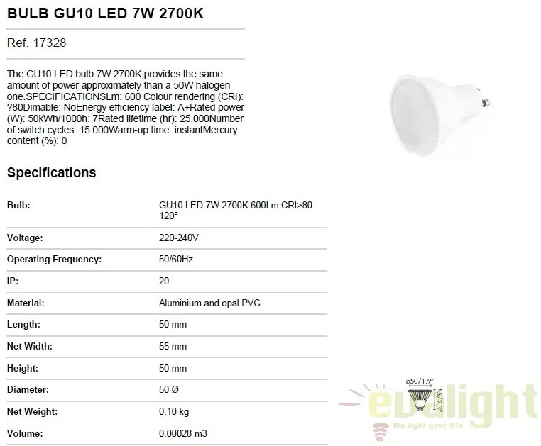 BEC LED GU10 7W 2700K 17328