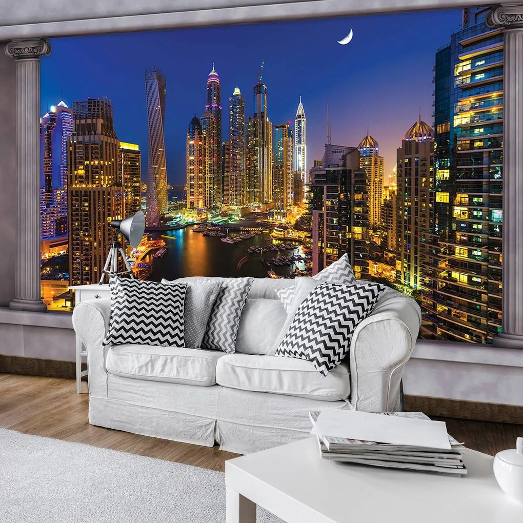 Fototapet - Zgârăienori din Dubai noaptea (254x184 cm)