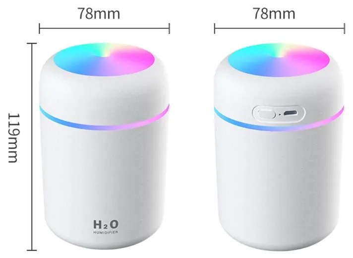 Umidificator de aer cu ultrasunete cu difuzor aromaterapie cu LED, 300 ml