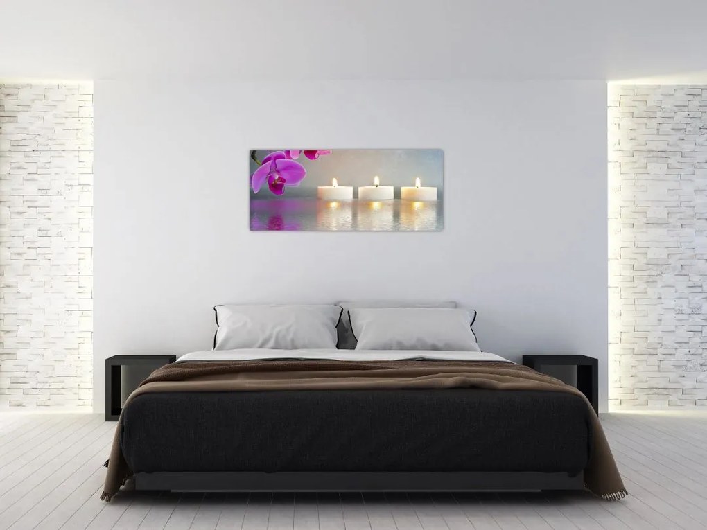 Tablou cu lumânări pe apă (120x50 cm)