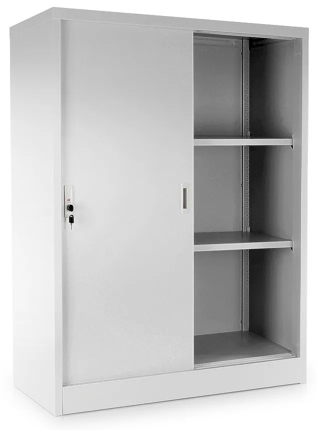 Dulap metalic universal mediu cu uși glisante 90 x 40 x 120 cm, încuietoare cilindrică, gri - ral 7035