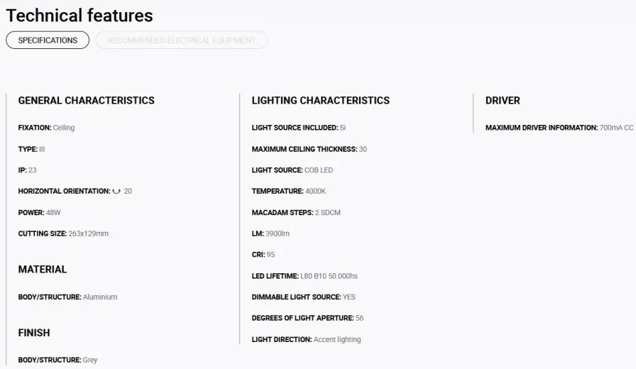 Spot LED incastrabil MINI COLIN-2 Grey recessed CRI95 36-50W 4000K 56°