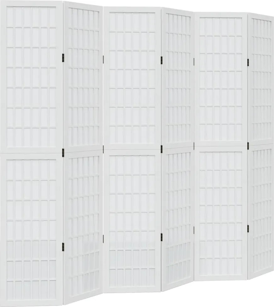 vidaXL Paravan cameră 6 panouri, alb, lemn masiv paulownia