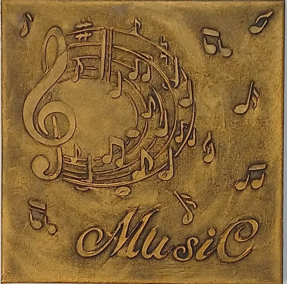 Tablou decorativ în relief 30cm x 30cm „Music” – design modern 3D, realizat manual - aur antic