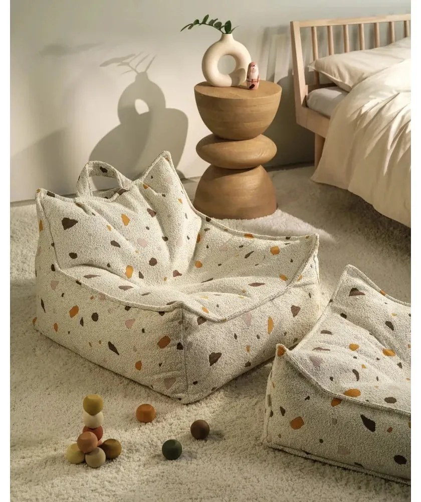 Fotoliu puf pentru copii alb cu tapițerie din țesătură bouclé/cu tapițerie din chenille Terrazzo Chair – Wigiwama