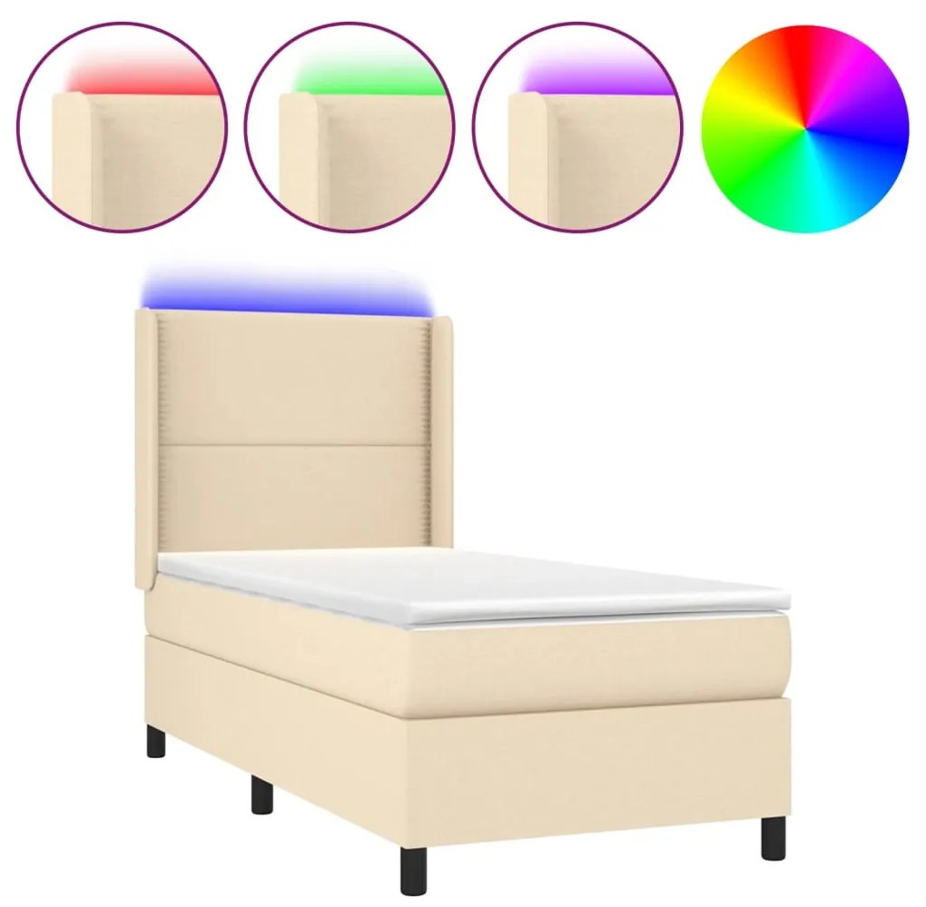 3138194 vidaXL Pat cu arcuri, saltea și LED, crem, 80x200 cm, textil