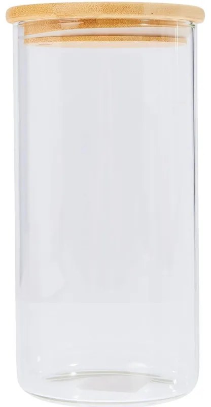 Borcan de depozitare Kesper 38010, 1.2l, Sticla, Capac din bambus, 10x20cm, Transparent