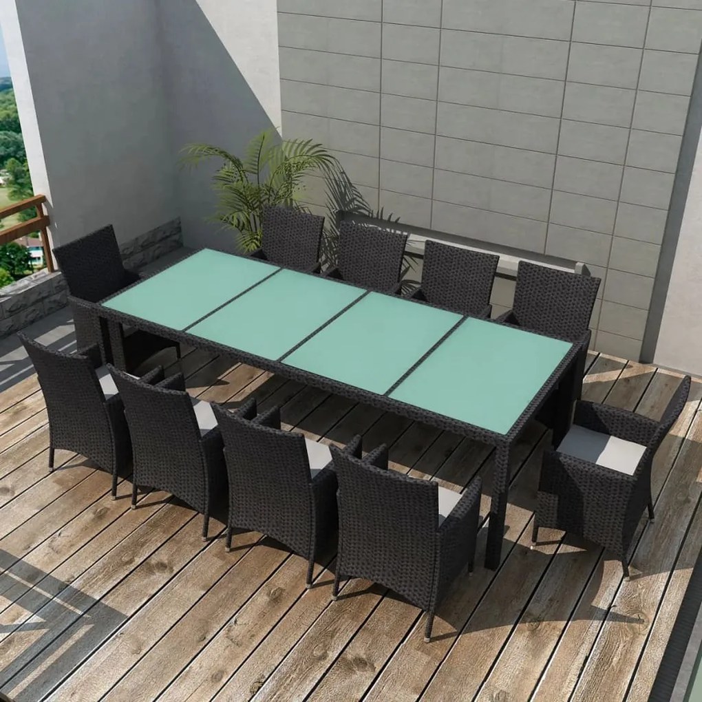 vidaXL Set mobilier de exterior cu perne, 11 piese, negru, poliratan