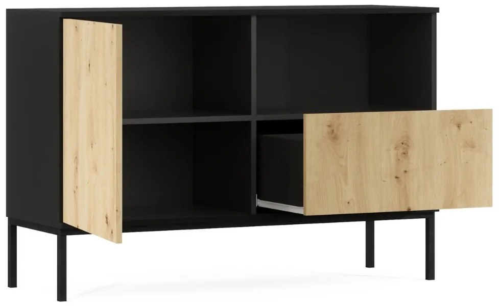 Comoda LANZZI 120x40 cm, neagra/dub