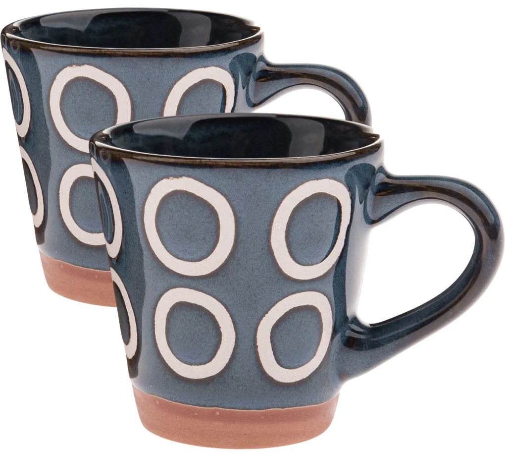 Set de 2 căni ceramice Cercuri 100 ml, albastruînchis