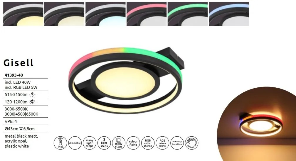 Plafoniera LED RGB cu telecomanda design modern Gisell