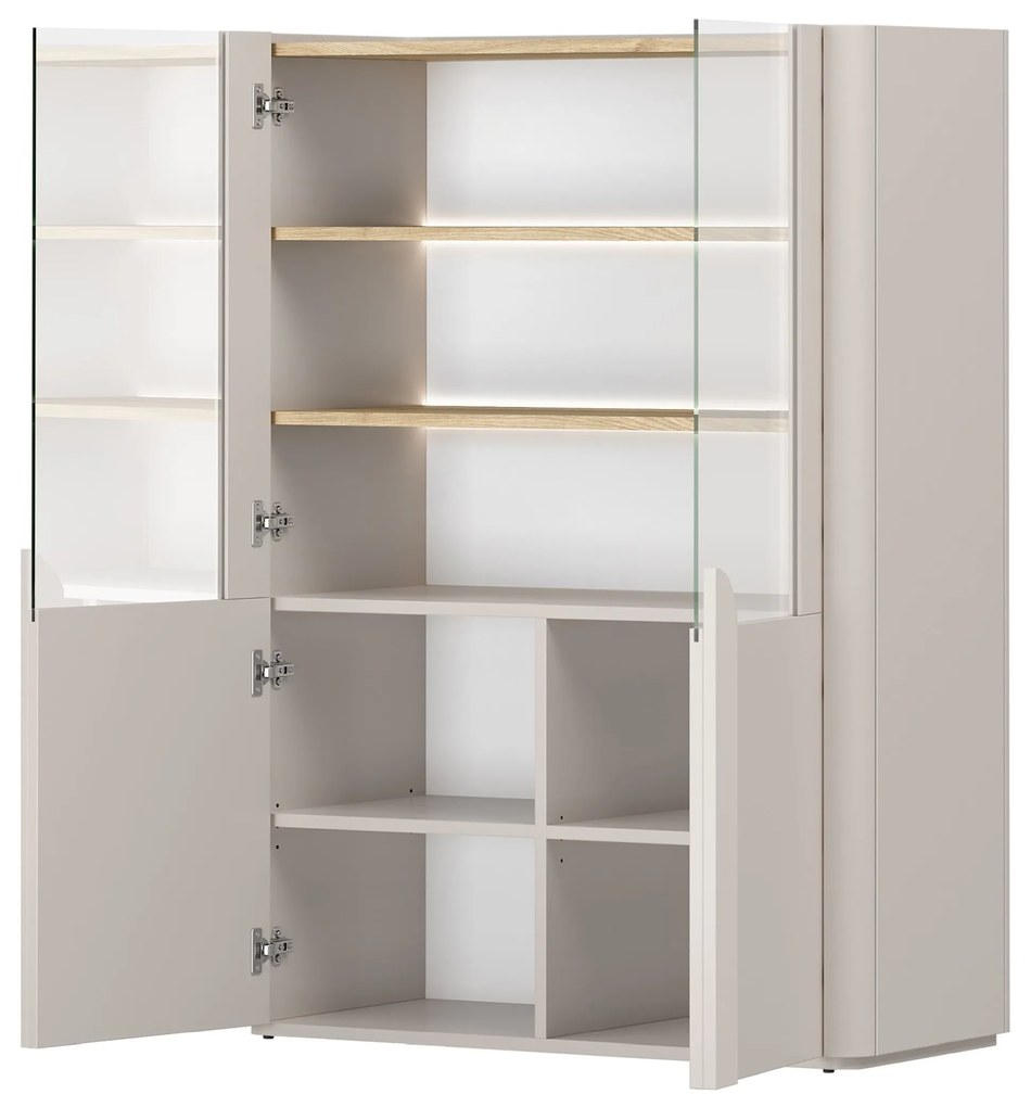 Vitrină cu două uși Amilio 100 cm - cașmir / stejar uleiat / mânere cașmir