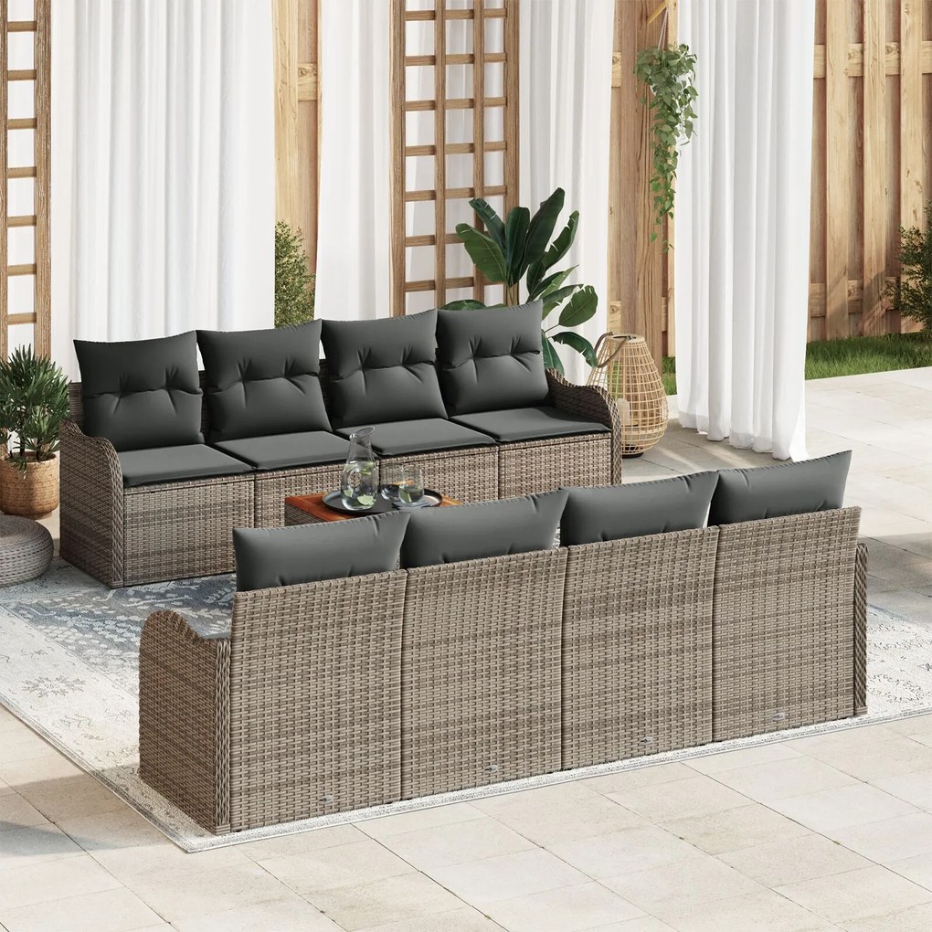 vidaXL Set de canapele pentru grădină 9 pcs Gri Rattan poli