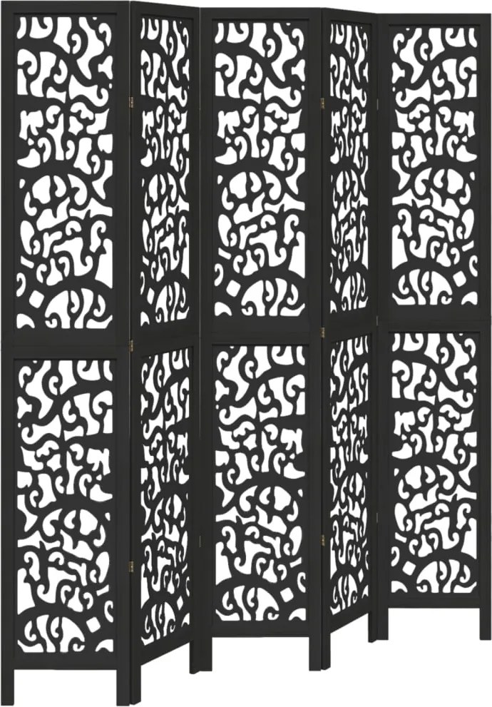 vidaXL Paravan de cameră cu 5 panouri, negru, lemn masiv paulownia