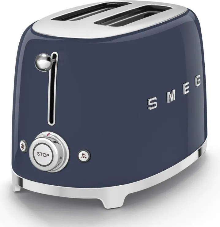 Prajitor de paine SMEG 50's Style TSF01NBEU, 950 W, 2 felii, 6 trepte, Tava pentru firimituri, Cablu integrat, Otel inoxidabil, Albastru inchis