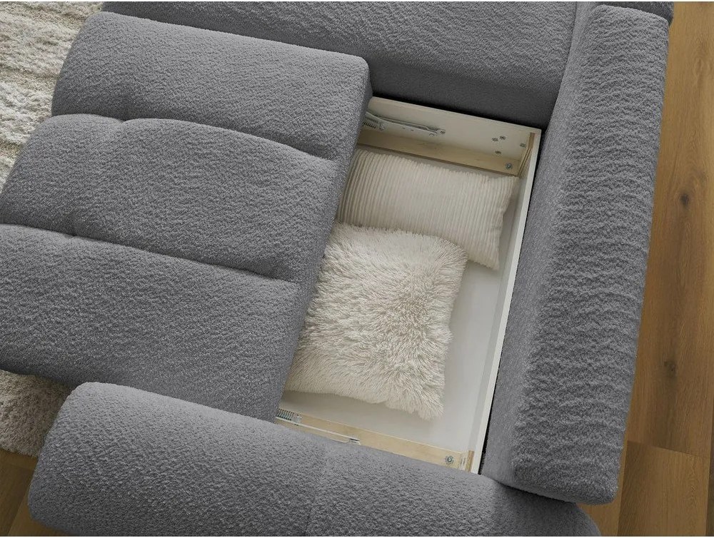 Colțar gri extensibil/cu spațiu de depozitare cu tapițerie din țesătură bouclé (cu colț pe partea stângă/cu șezlong) Roxelane – Bobochic Paris