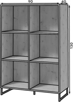 Biblioteca 90x130x40 cm, Aria, ADRK Furniture (Culoare: Natural / Negru)