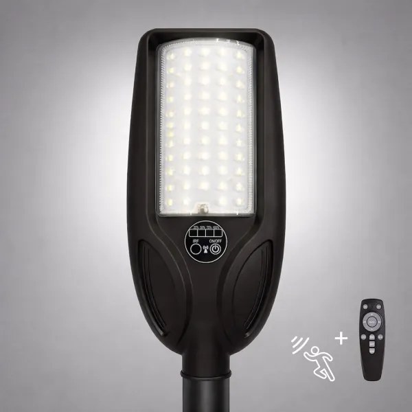 Lampă stradală solară LED VENICE, reglabilă, cu senzor, 50 W, baterie 4000 mAh, IP65, neagră + telecomandă