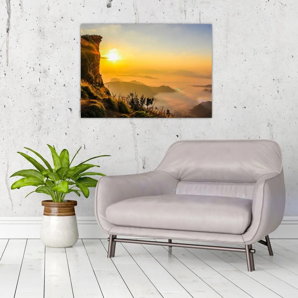 Tablou pe sticlă - Ceața de dimineață în vale (70x50 cm)