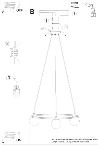 Lustră pe cablu Sollux SL.1213 YOLI 3xG9/8W/230V negru