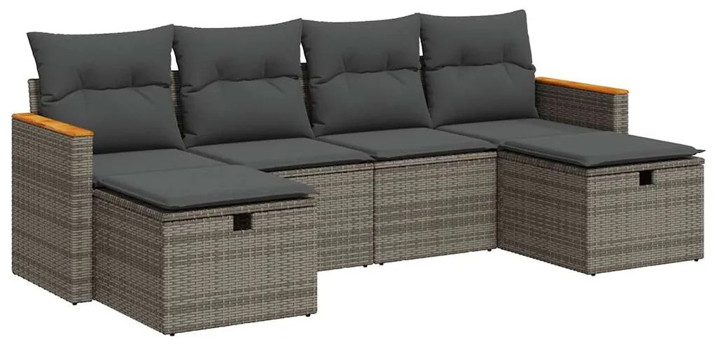 3325945 vidaXL Set mobilier grădină cu perne, 6 piese, gri, poliratan