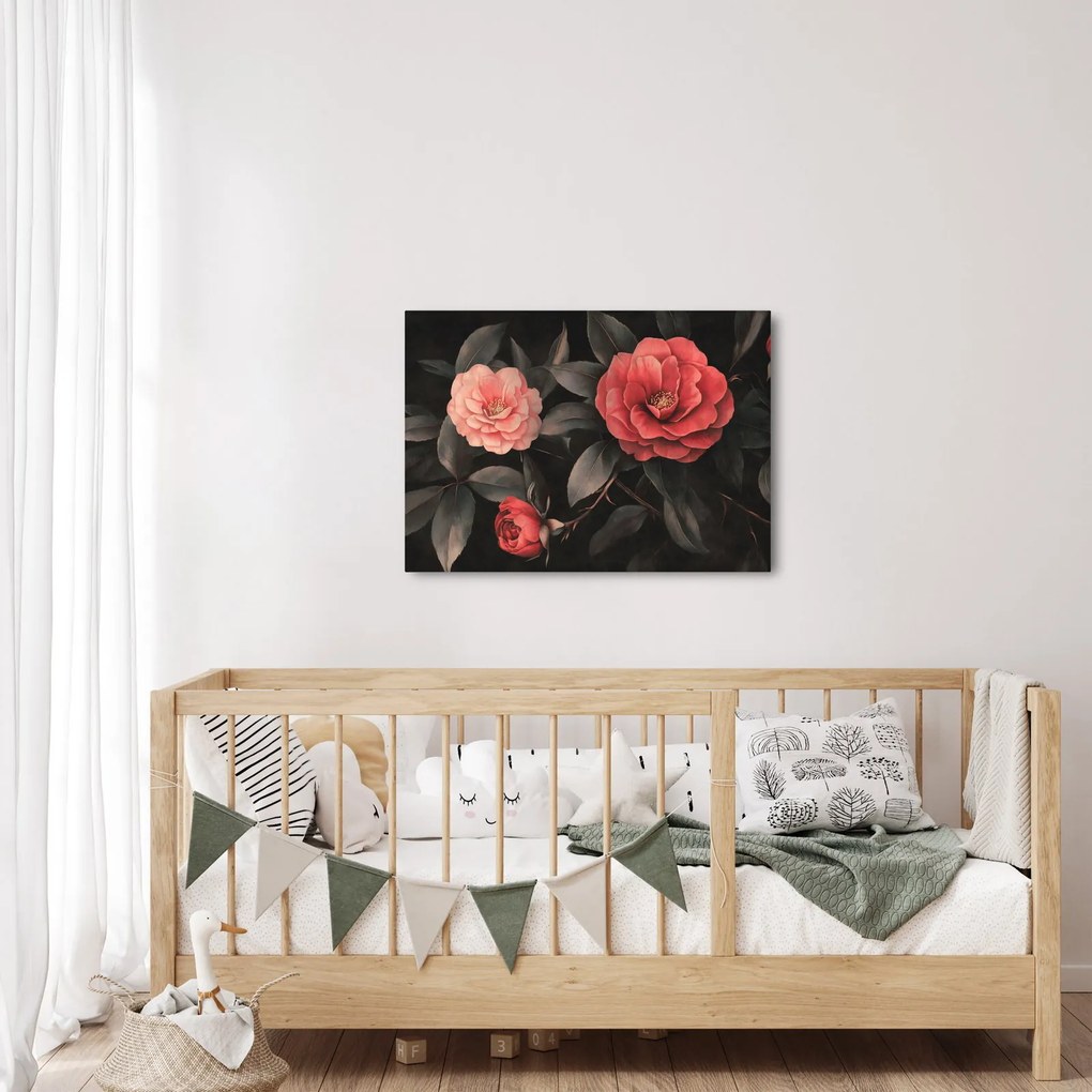 Tablou - Flori roșii pe fundal întunecat (70x50 cm)