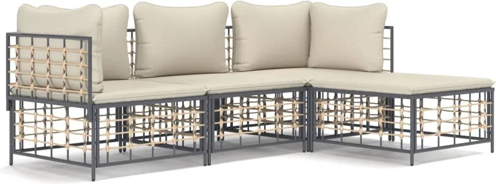 vidaXL Set șezlonguri de grădină 4 piese cu perne, antracit, poliratan