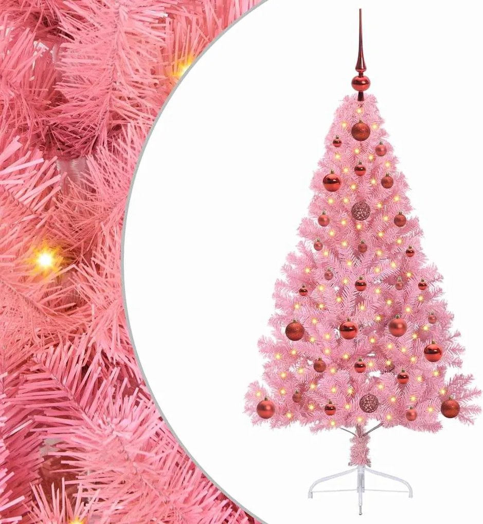 vidaXL Pom de Crăciun artificial pre-iluminat Roz 120 cm PVC