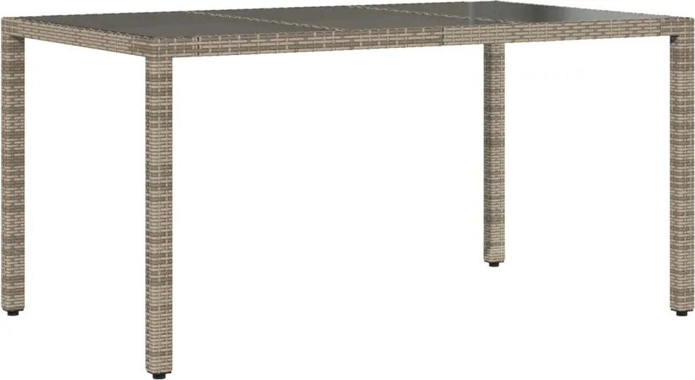 vidaXL Masă de grădină cu blat din sticlă gri, 150x90x75 cm, poliratan