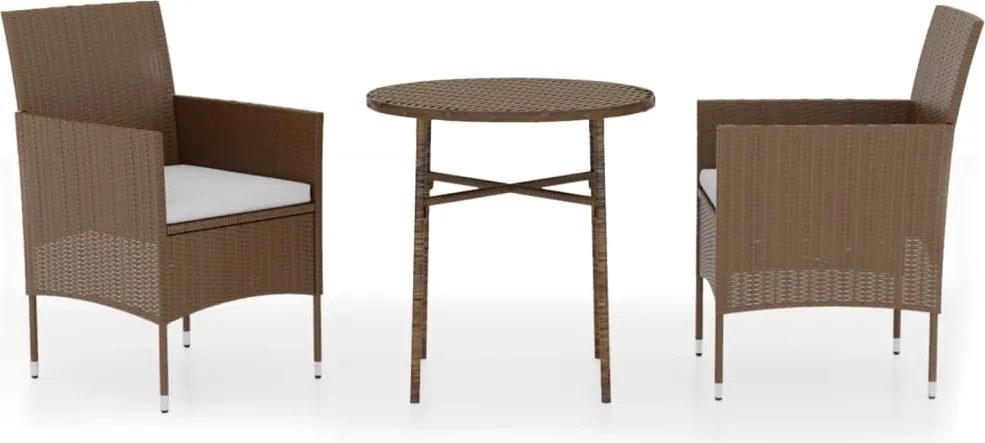 vidaXL Set mobilier de grădină, 3 piese, maro, poliratan