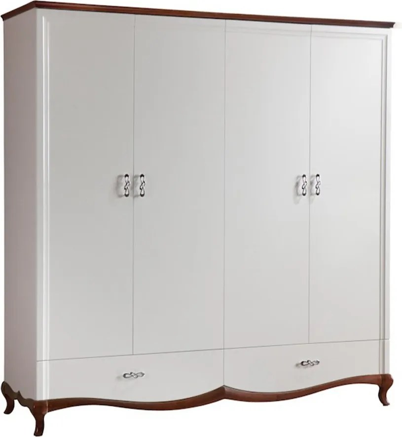 Dulap lemn masiv nuc Milan 4 Uși Alb-, 204,4 × 62,5 × 209,5 cm