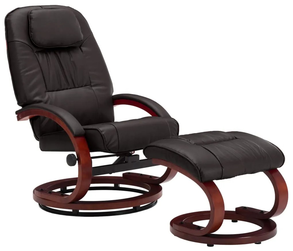 248703 vidaXL Fotoliu rabatabil cu taburet, maro, piele ecologică