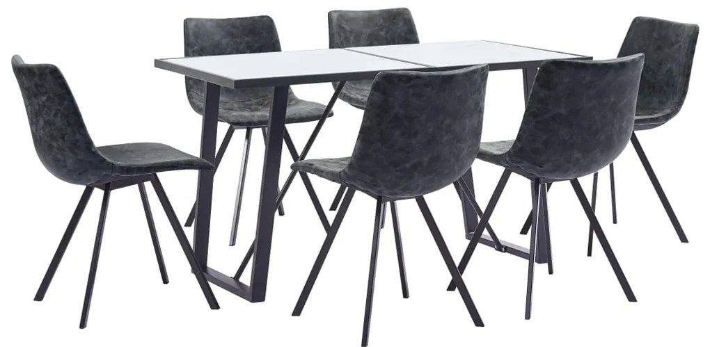 3050097 vidaXL Set mobilier de bucătărie, 7 piese, negru, piele ecologică