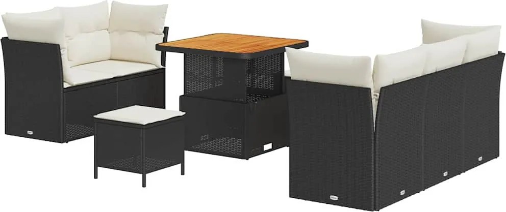 vidaXL Set de canapele pentru grădină 8 pcs Negru și Crem poliratan