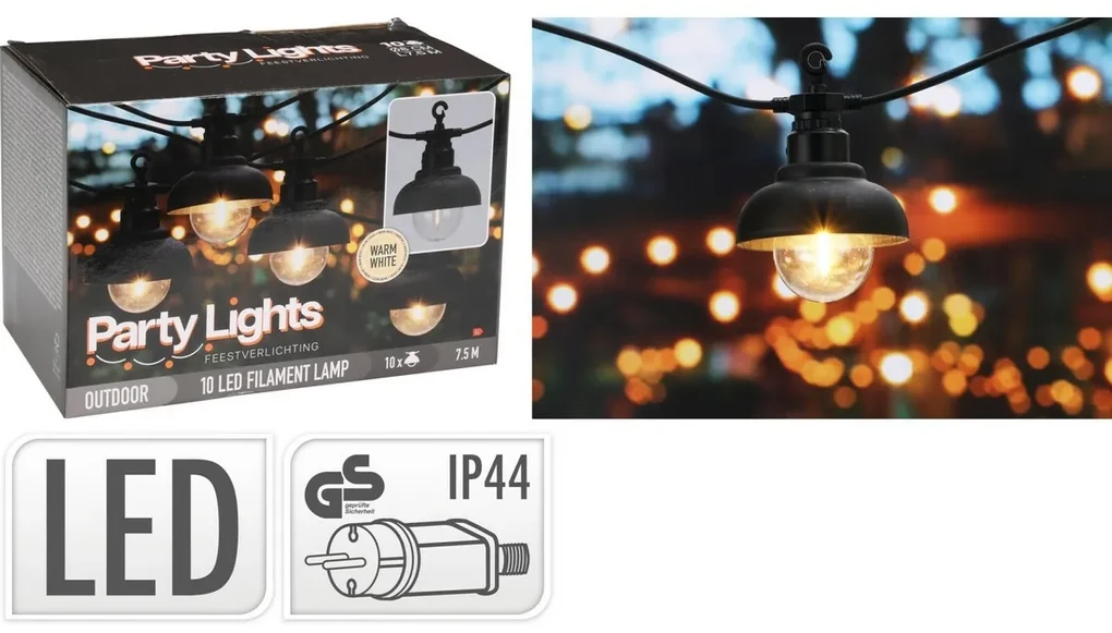 Lanț de petrecere cu LED-uri pentru exteriorMarco, 4,5 m, 10, filamente LED, IP 44