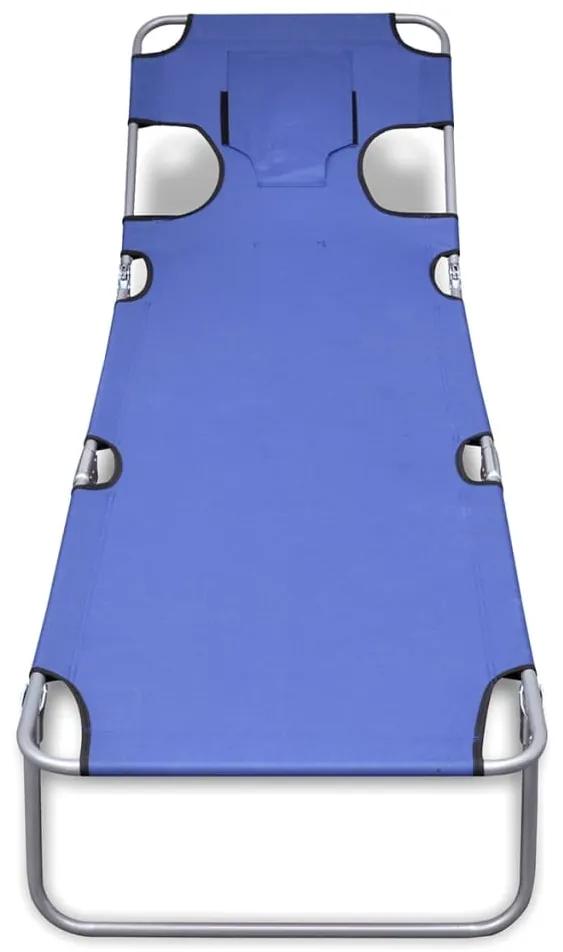 Sezlong albastru pliabil pentru plaja, cu tetiera si spatar reglabil 1, Albastru