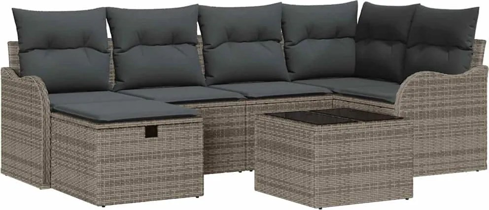 vidaXL Set de canapele pentru grădină cu pernă 7 pcs Gri Rattan poli