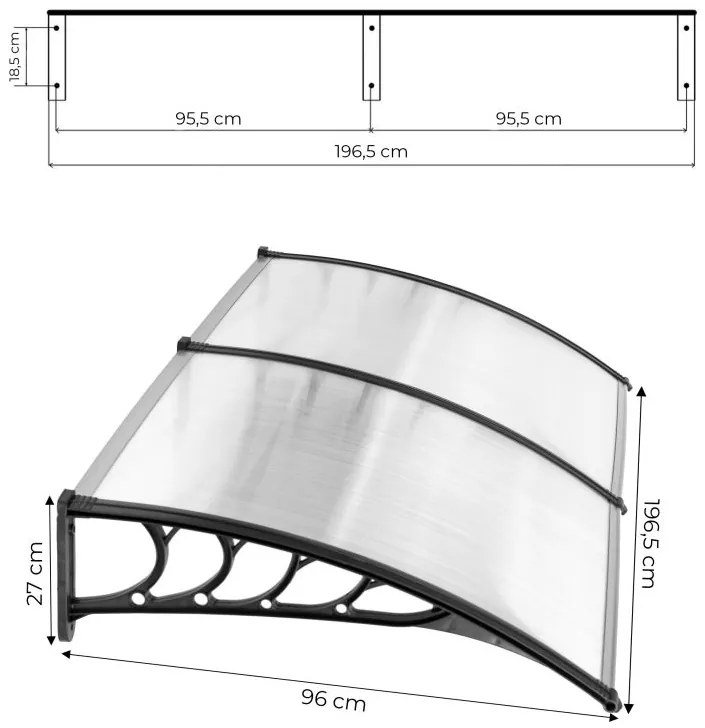 Baldachin deasupra ușii 200 x 100 cm - policarbonat