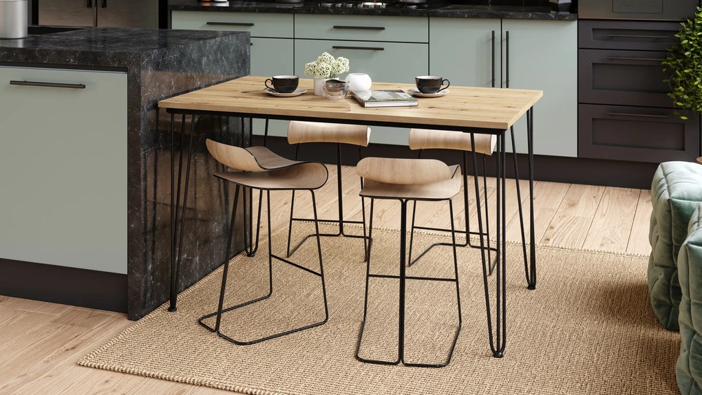 Mazzoni HAIRPIN S-120 Stejar Artisan - MASĂ LOFT PENTRU BUCĂTĂRIA SUFRAGERIE LIVING