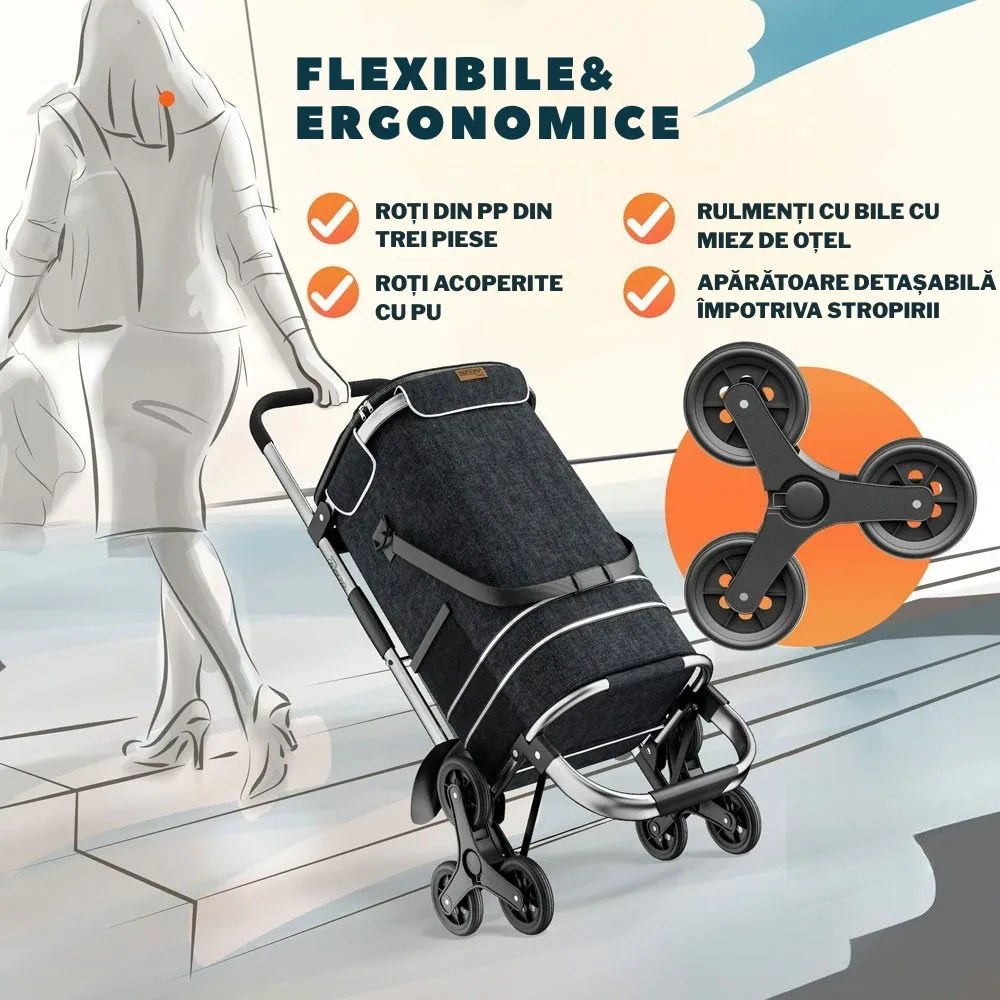 Geantă de cumpărături pe roți pentru scări COMFORT, 50L, negru Jurhan
