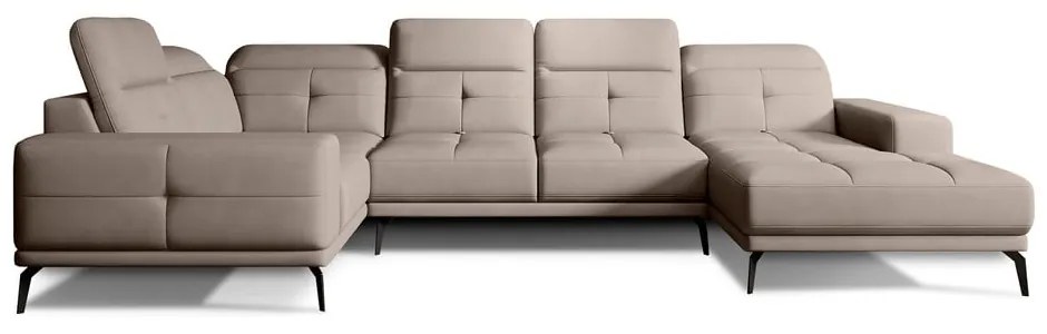 Colțar maro deschis cu tapițerie din catifea (cu colț pe partea stângă/în formă de "U") Neviro – ELTAP