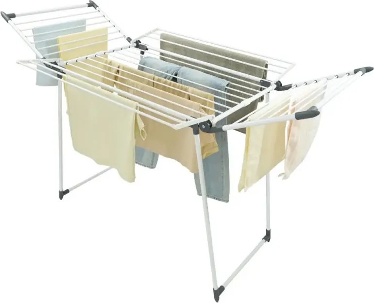 Uscător de rufe pliabil Kinghoff KH 2041, 25 m, până la 20 kg, capete antiderapante, oțel, alb/gri