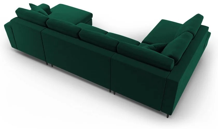 Colțar verde extensibil, cu spațiu de depozitare cu tapițerie din catifea (cu colț pe partea stângă-în formă de "U") Kyoto – Cosmopolitan Design